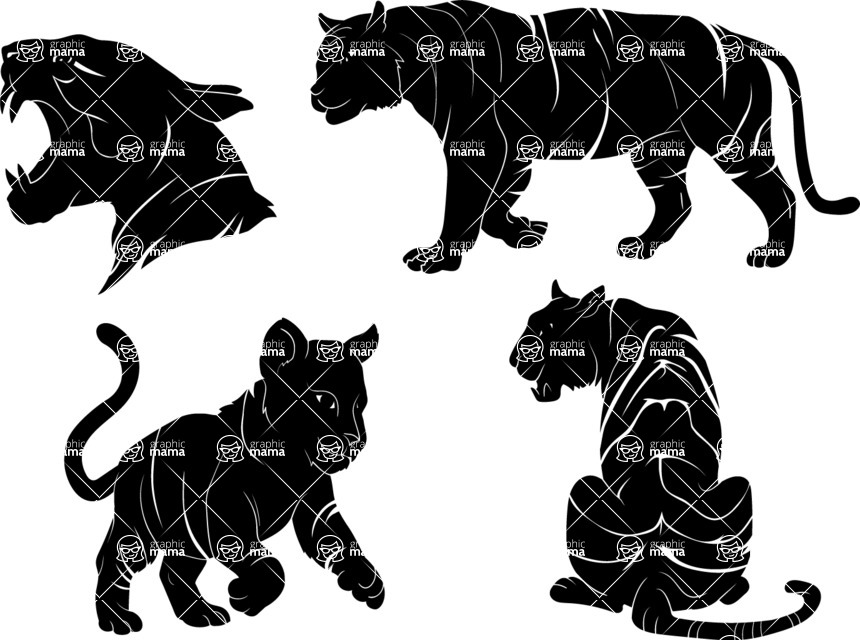 Vector silhouettes - Vector Tiger Silhouettes Set